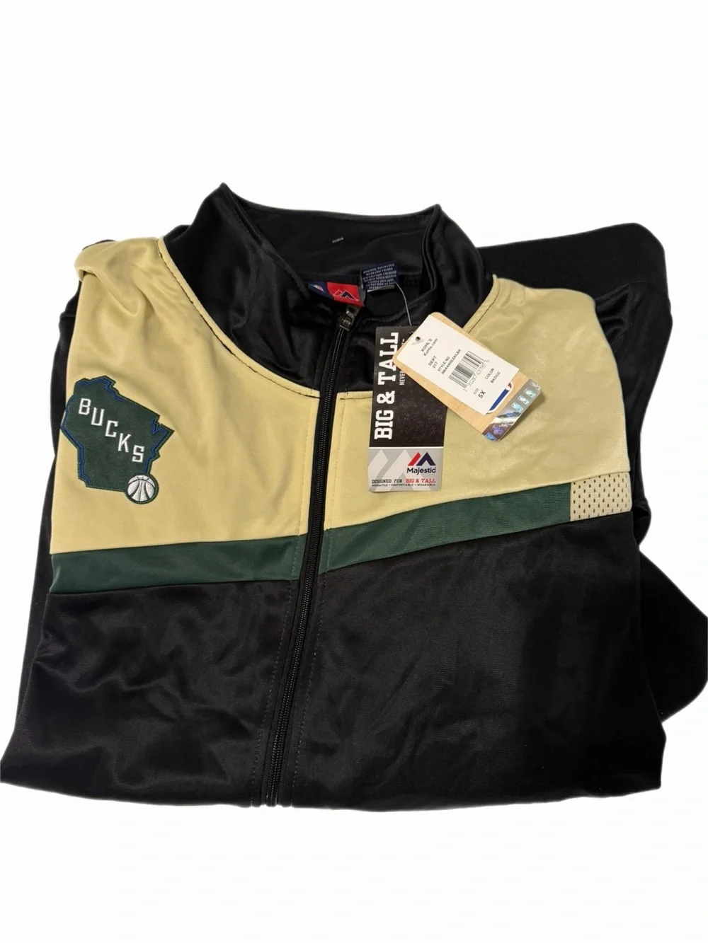 Majestic Milwaukee Bucks Colorblock Zip-Up Jacket - Black, Gold, Green